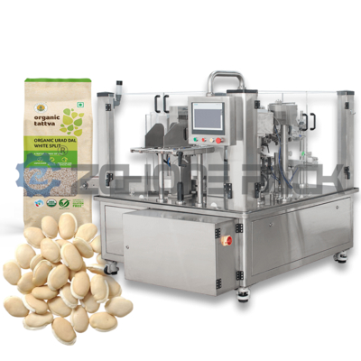 Eight-Station Bag-Fed Packaging Machine for White Lentil Granules